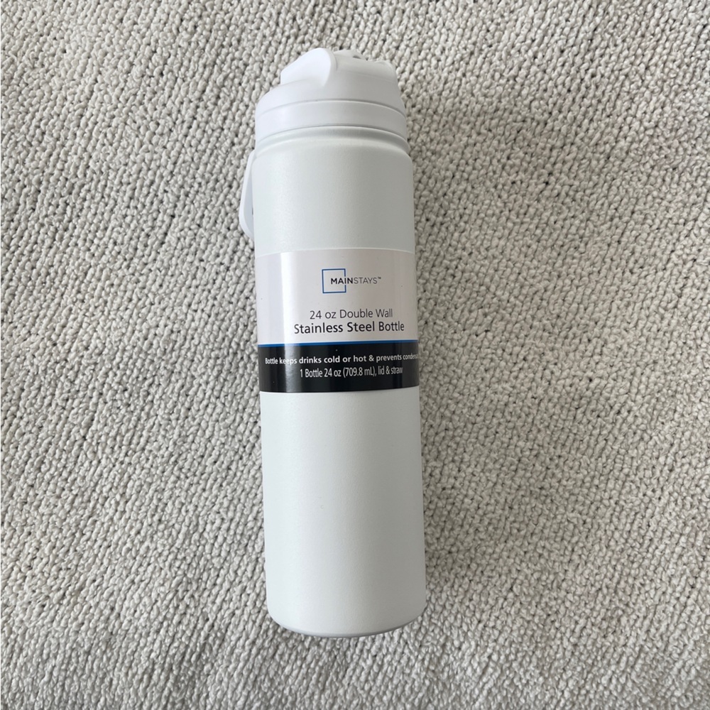 Mainstays White Double Wall Bottle with straw lid